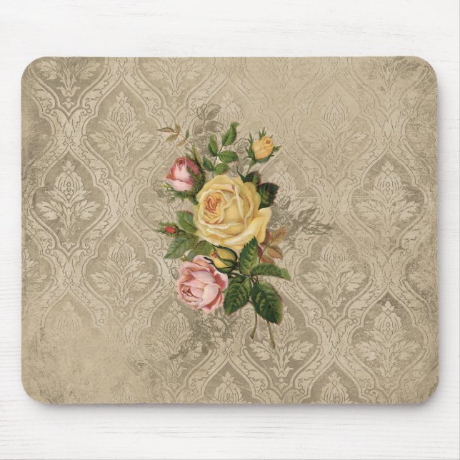 Tapis De Souris Roses vintages et Damask (Devant)
