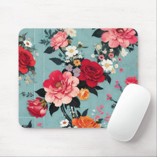 Tapis De Souris Roses vintages et fleurs sur un Arrière - plan ble