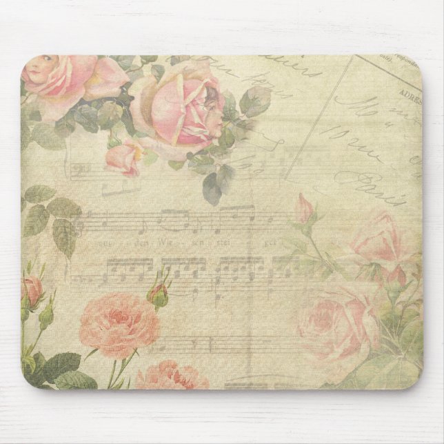Tapis De Souris Roses vintages et musique Mousepad (Devant)