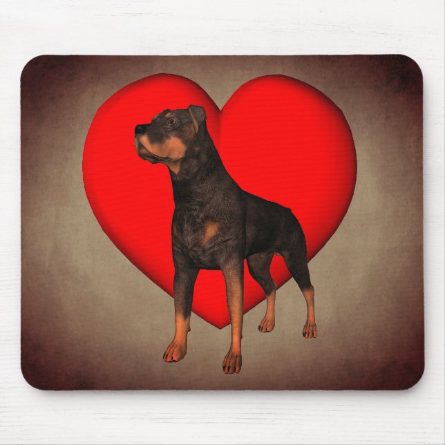 Tapis De Souris Rottweiler Chien Coeur rouge (Devant)