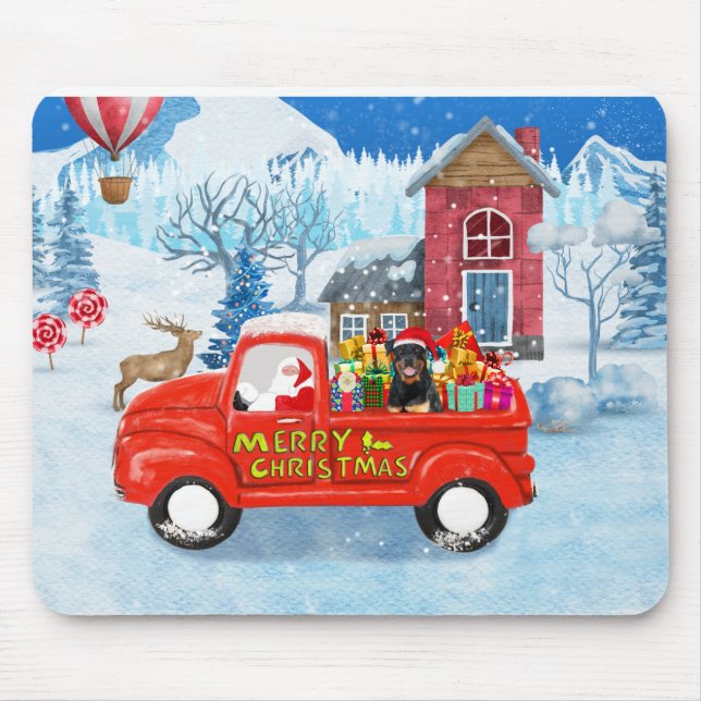 Tapis De Souris Rottweiler Chien Livraison de Noël Camion Neige (Devant)