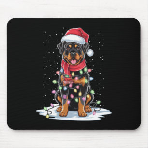 Tapis De Souris Rottweiler Chien Santa Chapeau Noël Arbre Lumière