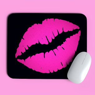 Tapis De Souris Rouge à lèvres ombré noir et rose vif Kiss