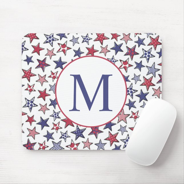 Tapis De Souris Rouge Blanc Bleu étoiles Amérique Patriotique Mono (Avec souris)