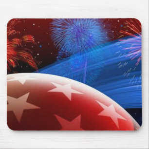 Tapis De Souris Rouge Blanc Bleu Étoiles et Fireworks
