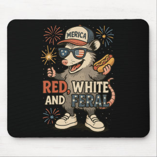 Tapis De Souris Rouge Blanc Et Feu D'artifice Sauvage Opossum 4 Ju