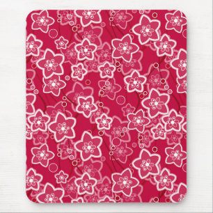 Tapis De Souris rouge blanc floral rustique mode motif rétro