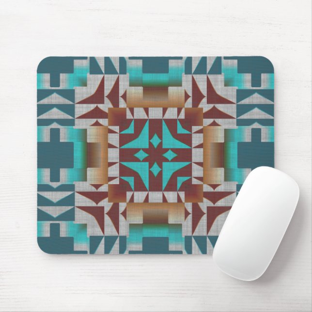 Tapis De Souris Rouge Brown Turquoise Turquoise Mosaïque Tribal Ar (Avec souris)