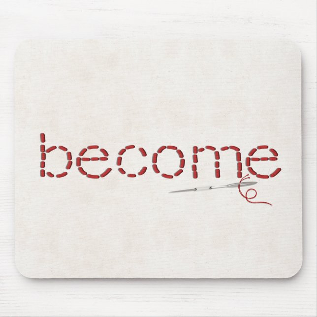 Tapis De Souris rouge cousu DEVENIR message texte avec aiguille (Devant)