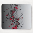 Rouge et Mousepad floral illustré par noir