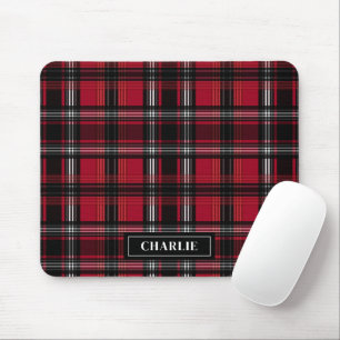 Tapis De Souris Rouge et noir carreaux tartan motif et nom personn