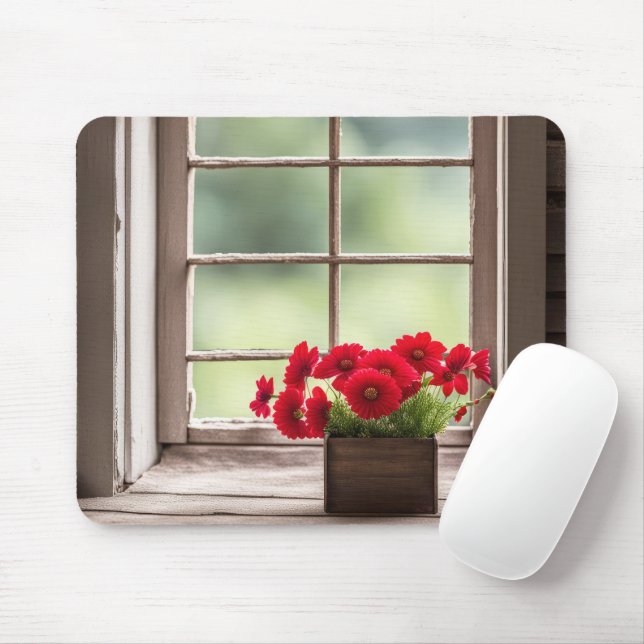 Tapis De Souris Rouge Gerbera Daisées Dans La Boîte (Avec souris)