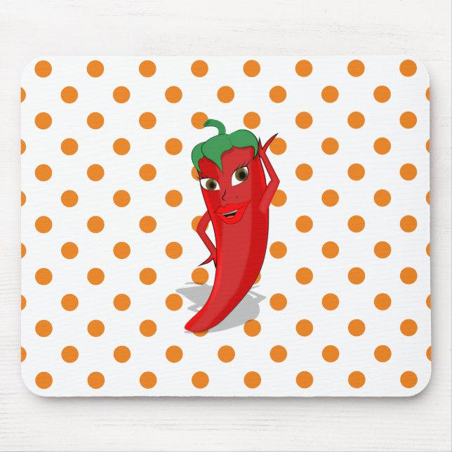 Tapis De Souris Rouge Hot Pepper Diva Orange Pois Pad (Devant)