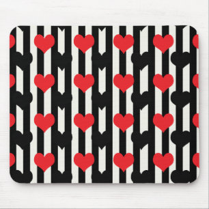 Tapis De Souris Rouge rayé Noir Amour Coeur Motif Design