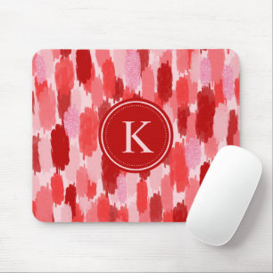 Tapis De Souris Rouge rose Abstrait brosses Motif Monogramme