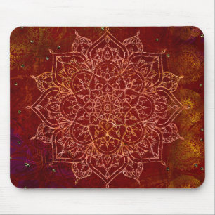 Tapis De Souris Rouge Rouille Mandala Or Glamour Moderne Chic
