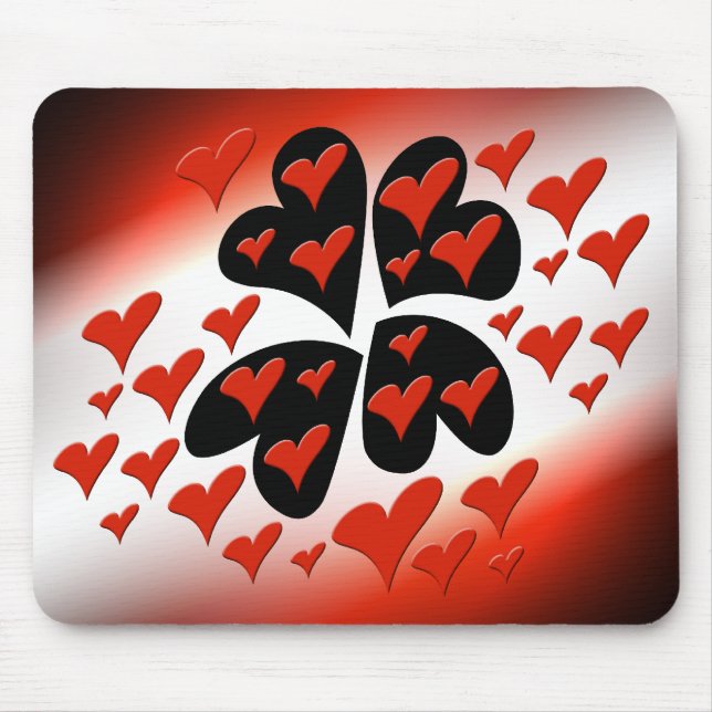 Tapis De Souris Rouge sur les coeurs noirs (Devant)