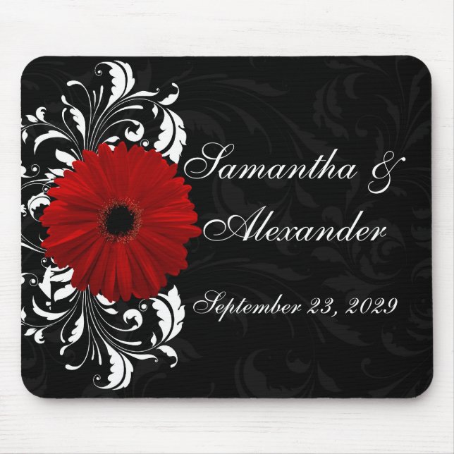 Tapis De Souris Rouges, noirs et blancs Gerbera Daisy (Devant)