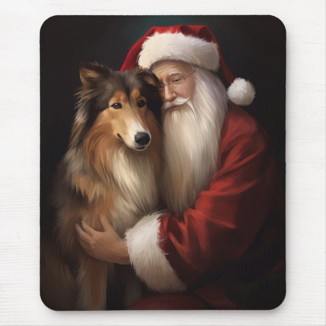 Tapis De Souris Rough Collie Avec Noël Festif Du Père Noël (Devant)