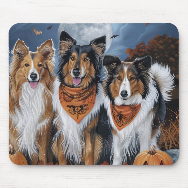 Tapis De Souris Rough Collie Halloween Éffrayant (Devant)