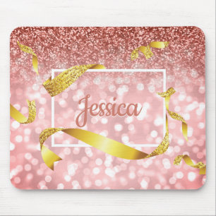 Tapis De Souris Rougissent le nom rose rose de rubans de parties