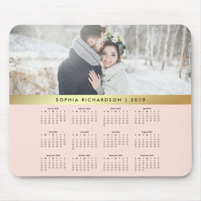 Tapis De Souris Rougissent le rose et le calendrier 2019 de photo (Devant)