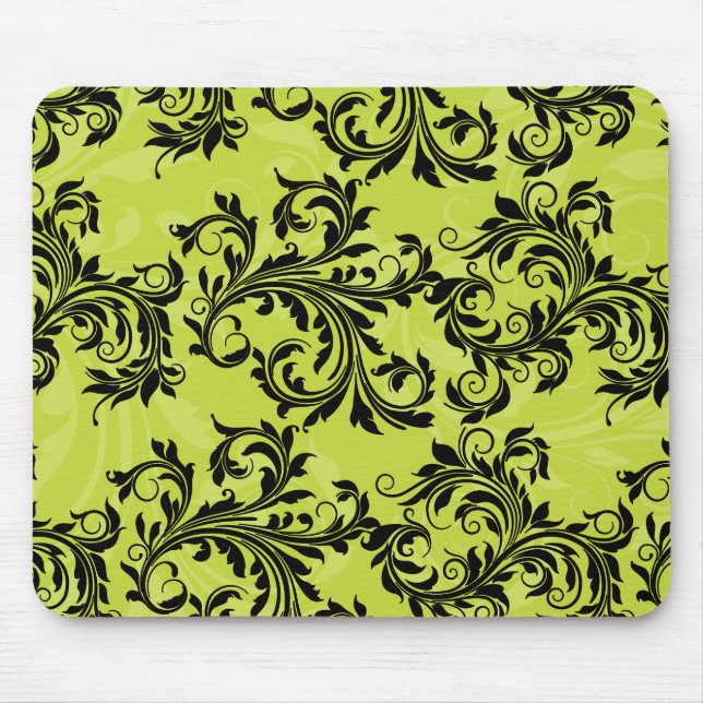 Tapis De Souris Rouleaux feuillus verts et noirs Mousepad (Devant)