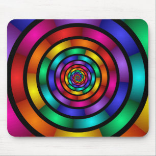 Tapis De Souris Round and Psychedelic Colorful Modern Fractal Art
