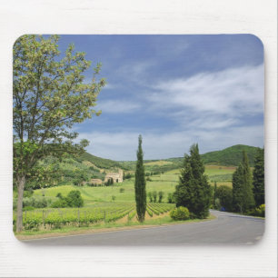 Tapis De Souris Route de campagne sinueuse entre des cyprès en