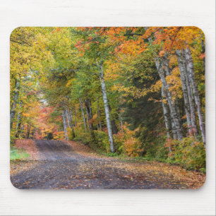 Tapis De Souris Route de gravier jonchée de feuilles avec couleurs