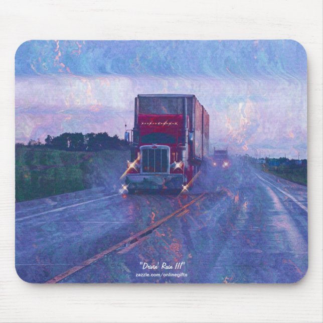 Tapis De Souris Route des Camions Rouges dans la pluie Art Mousepa (Devant)