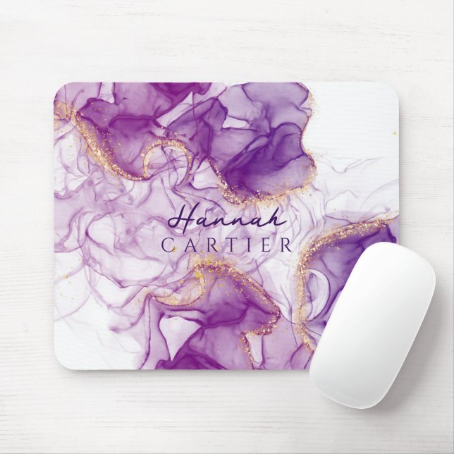 Tapis De Souris Royal Amethyst GoldGlitter Aquarelle personnalisab (Avec souris)