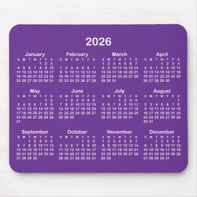 Tapis De Souris Royal Purple and White 2026 Calendar (Devant)