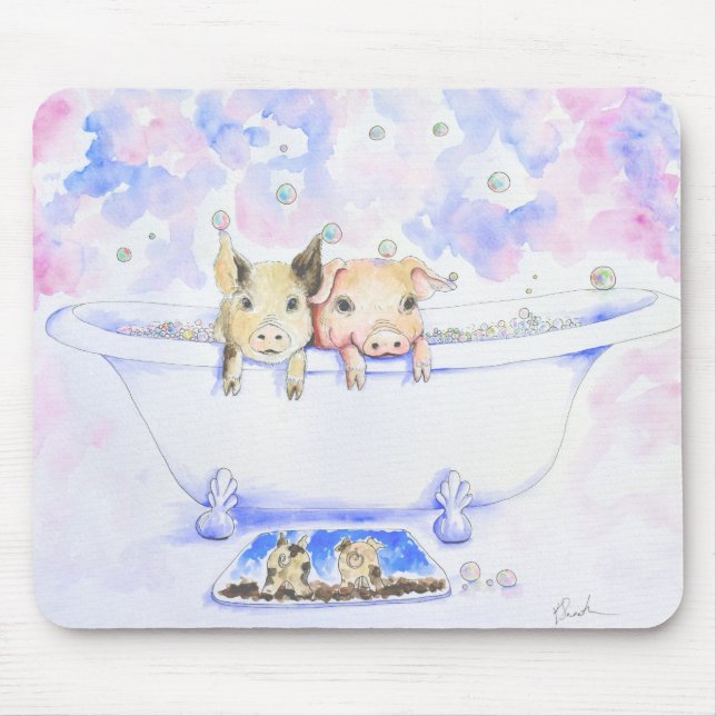 Tapis De Souris Rub a Dub Dub Piggies dans Tub Peinture (Devant)