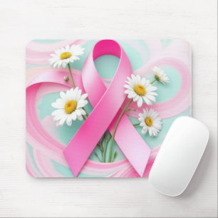 Tapis De Souris Ruban rose et marguerites Sensibilisation au cance