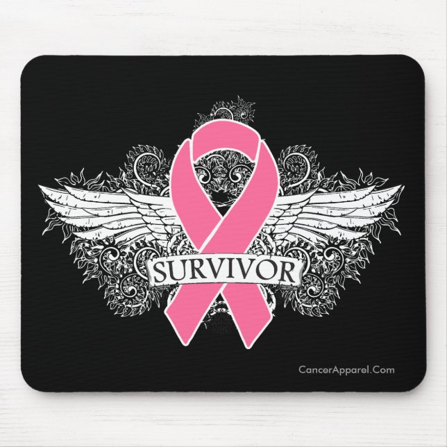 Tapis De Souris Ruban SURVIVANT ailé du cancer du sein (Devant)