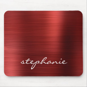 Tapis De Souris Ruby Red Faux Brushed Metal Personalized