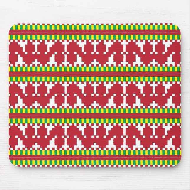 Tapis De Souris Rucava Art populaire rouge et blanc motif géométri (Devant)