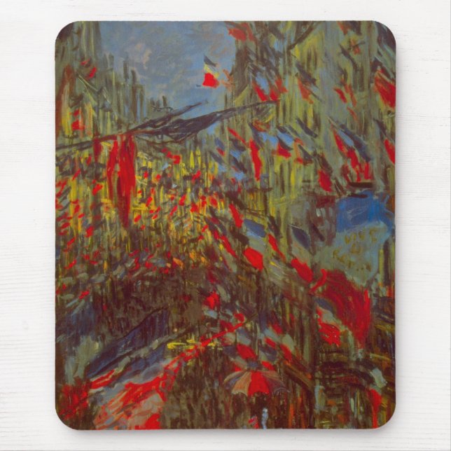 Tapis De Souris Rue Montorgueil avec drapeaux de Claude Monet (Devant)
