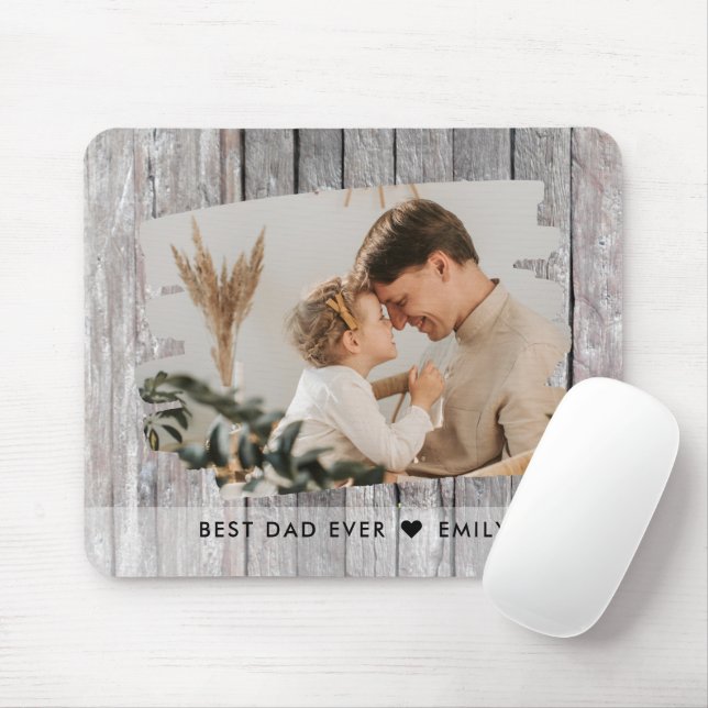 Tapis De Souris Russe Modèle photo en bois meilleur papa jamais  (Avec souris)