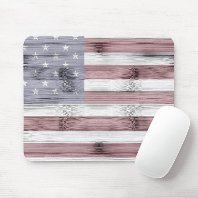 Tapis De Souris Russe Rouge Blanc Bleu Bois américain drapeau Amér (Avec souris)