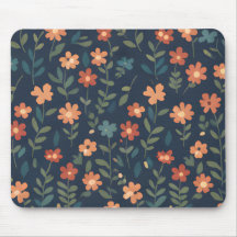 Rust and Coral Daisy Field on Navy Blue