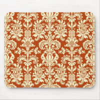 Rust-Rouge & Beige Floral Damask