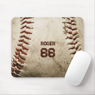 Tapis De Souris Rustic Baseball Nom Initiales Numéro Vintage