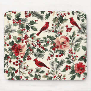 Tapis De Souris Rustic Bird et Poinsettia Motif de Noël (14)