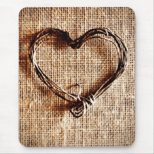 Tapis De Souris Rustic Country Twine Heart on Burlap Imprimer