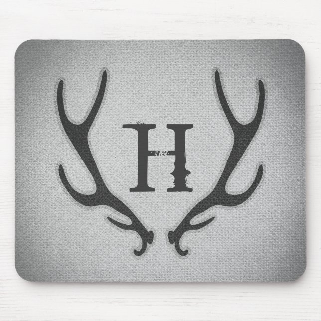 Tapis De Souris Rustic Deer Antlers Grey Faux Burlap Texture (Devant)