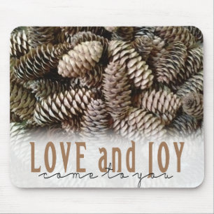 Tapis De Souris Rustic Holiday Love and Joy Pine Cone