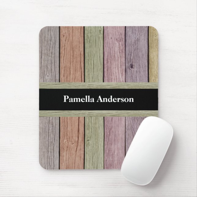 Tapis De Souris Rustic Pastel Bois Plank Nom personnalisable (Avec souris)