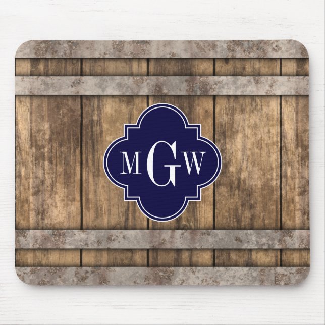 Tapis De Souris Rustic Wood Metal Band Navy Quatrefoil 3 monogram (Devant)